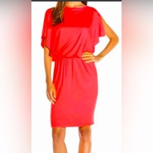Trina Turk‎ split sleeve blouson bright coral dress (small) EUC